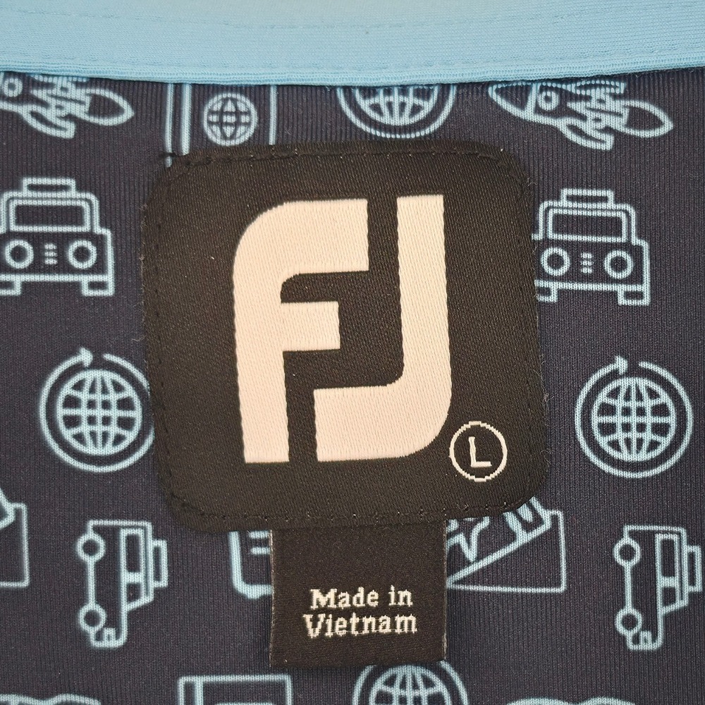 FootJoy Mens Large Navy Blue Travel Print Performance Golf Polo Rock Creek Club - Picture 3 of 7